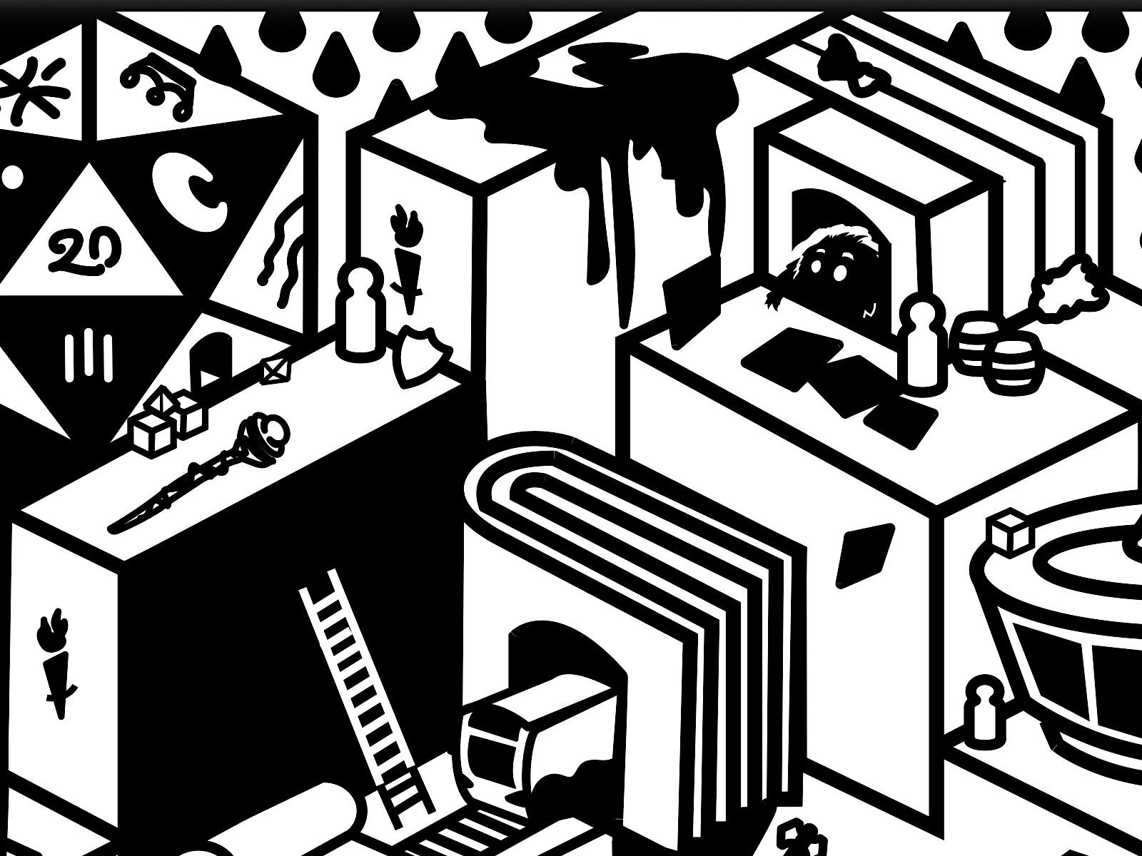 Sample design by Sovanny Vorn (not final art). The sample art is of an island floating in the sky with a giant book and scroll on it. A decorative border features the mascot Go, a wizard figure, fanciful dice, and the words 'Go Play NW 2024.'