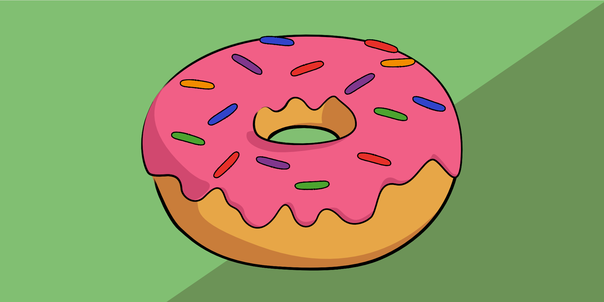 A donut with pink frosting and sprinkles.